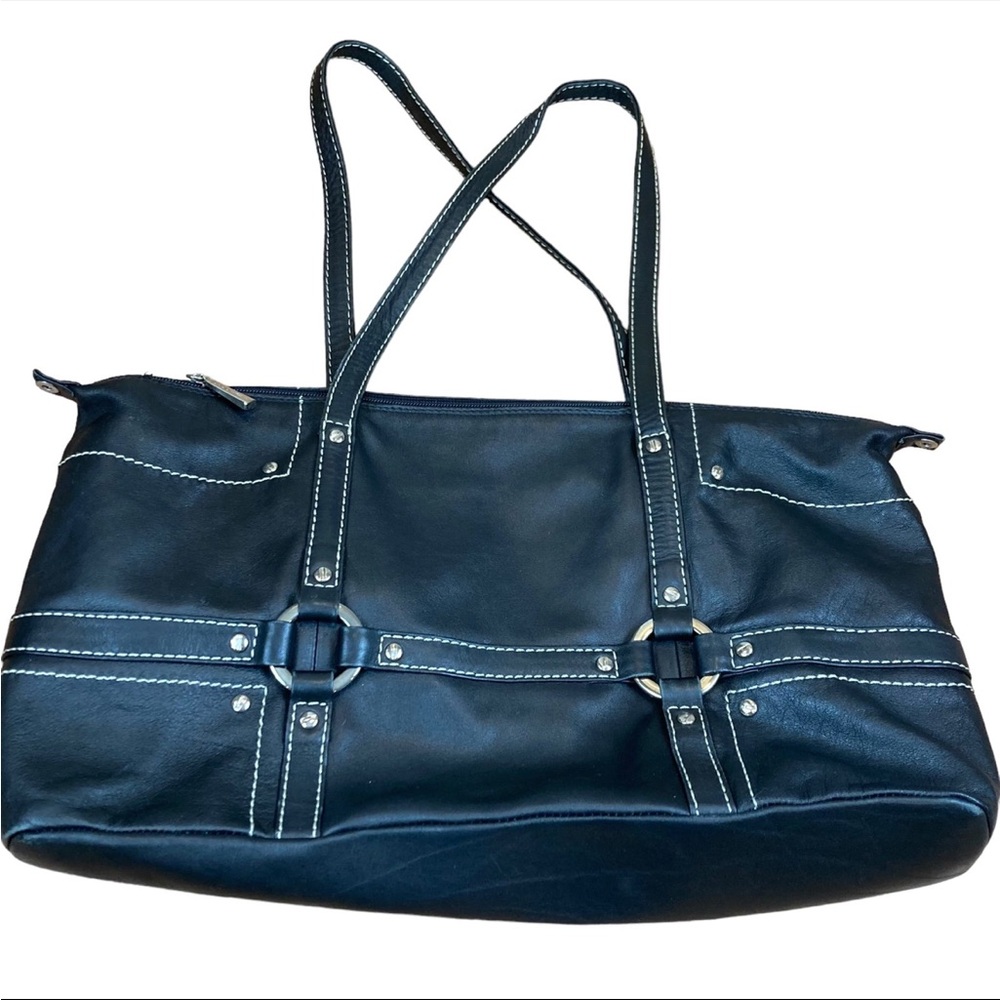 Marco Buggiani Black Leather Stitched Tote Made in Italy NWOT